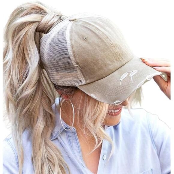 Womens Ponytail Baseball Cap Messy Bun Adjustable Dad Hat Camouflage Trucker - Picture 7 of 7